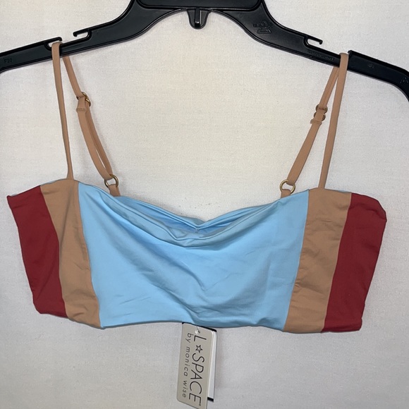 L*SPACE Rebel Heart Bikini Top in Brick, Champagne & Sky Blue Sz XL - Picture 5 of 9